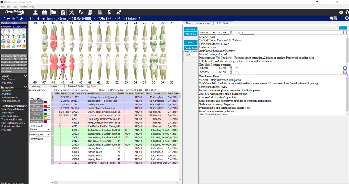 Tooth numbering dental software screen shot